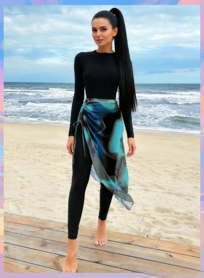 Fianser Swimsuits Set 3-Piece Swimwear With Long Chiffon Skirt Long Sleeve Burkini Beachwear Modest Fashion Conservative Sun UV Protection Diving Suit Surfing Suit Quick Dry Swimming Costume Zipper Long Pants - Image 2
